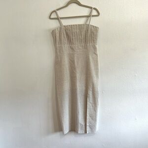 Sobella Oatmeal Maxi Adjustable Strap Sheath Sun Dress With Pleated Bodice L